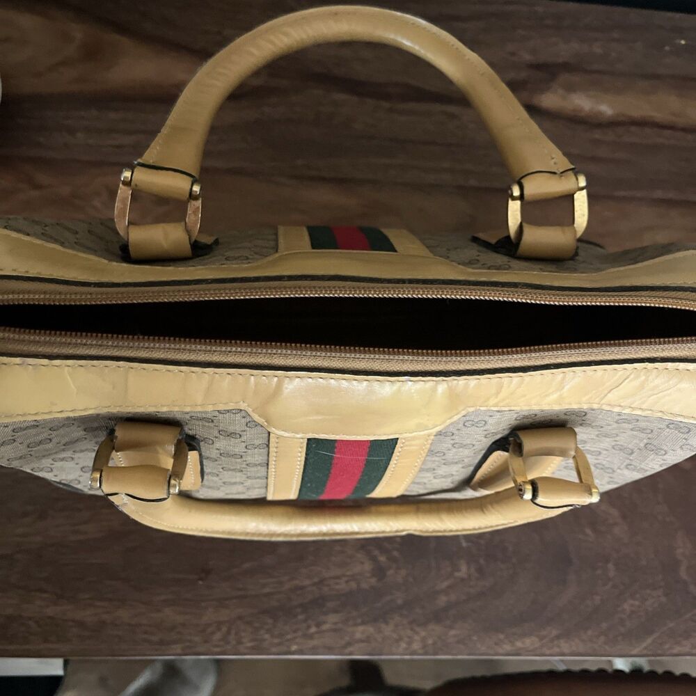 GUCCI Micro GG Sherry Line  Shoulder Bag Brown PVC & Leather Vintage Rare Tan - Picture 11 of 15